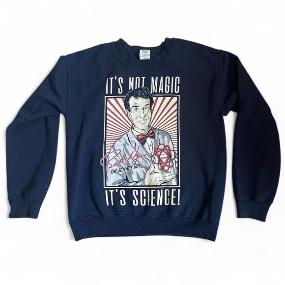 Bill Nye the Science Guy Women’s Navy Blue Crewneck Sweatshirt Size Small - Picture 1 of 9